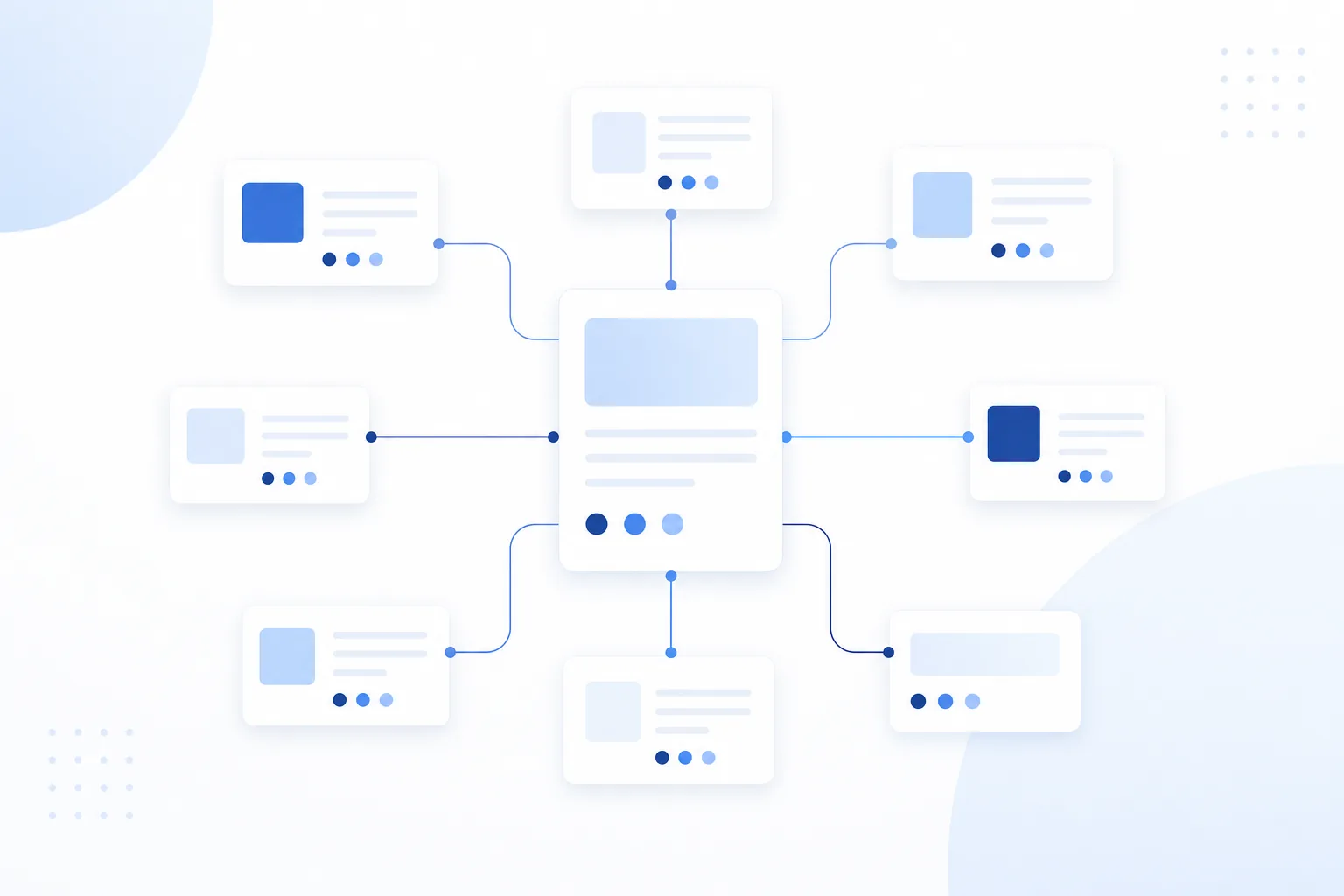 내부링크 구조를 표현한 네이비·블루 B2B SaaS 개념 일러스트