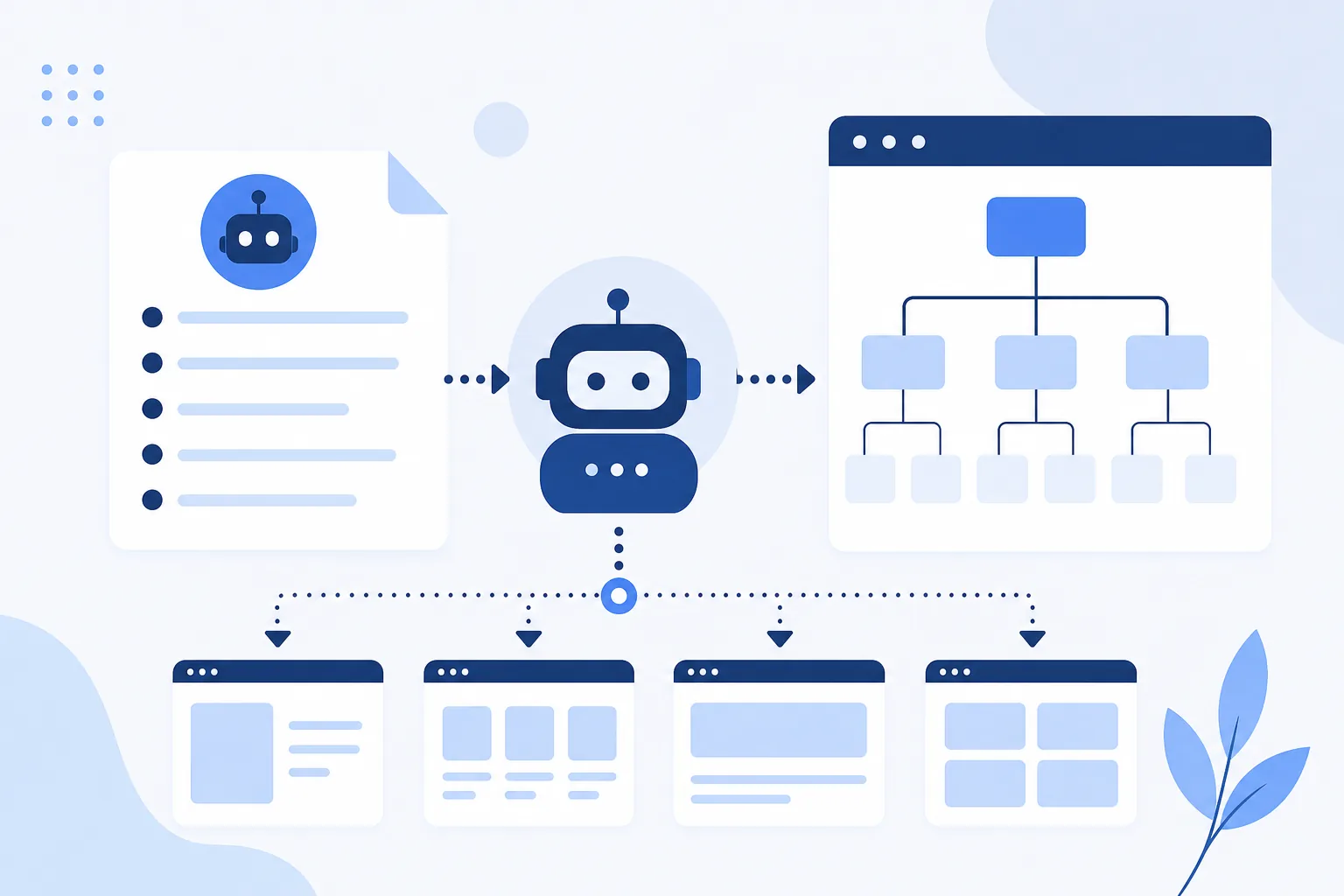 robots.txt와 사이트맵을 설명하는 네이비·블루 SaaS 개념 일러스트
