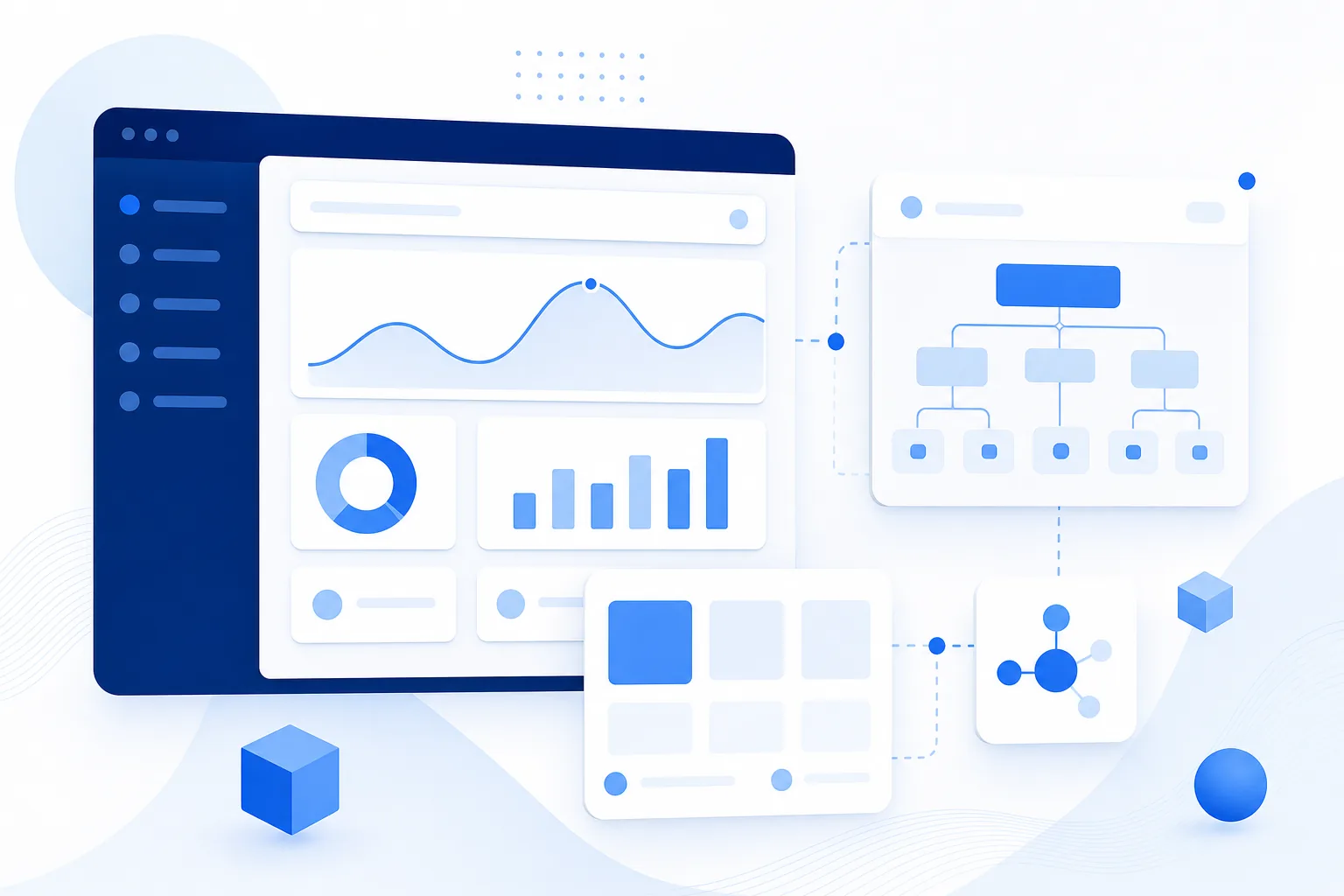 구글찌라시와 Search Console 개념을 표현한 네이비·블루 SaaS 일러스트