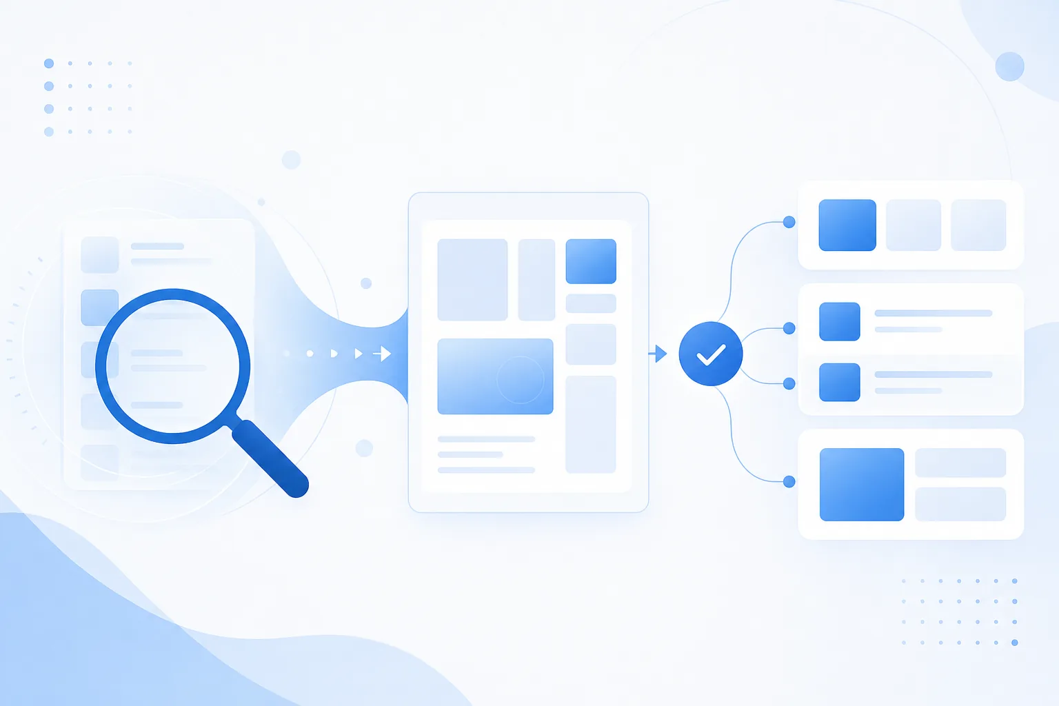 구글 SEO 실수를 점검하는 네이비·블루 B2B SaaS 개념 일러스트