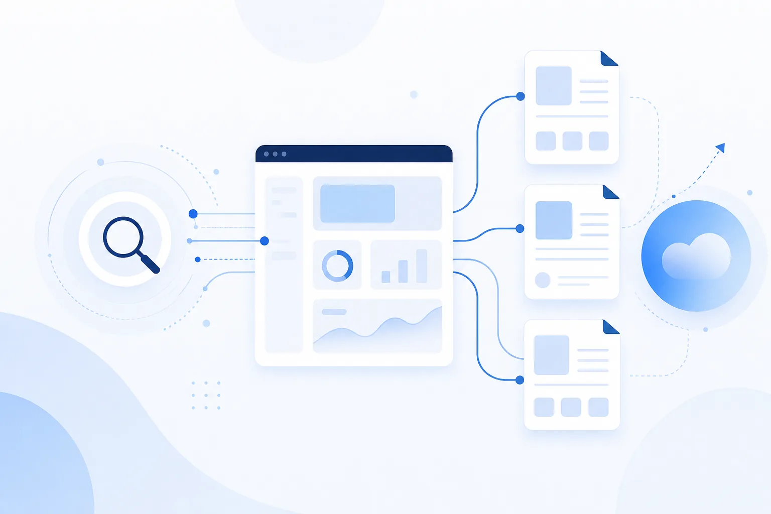 구글 SEO 최적화 기본 체크리스트를 상징하는 B2B SaaS 개념 일러스트